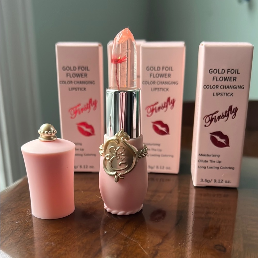 Clear Gold Foil Flower Color Changing Tint Lipstick - Pink